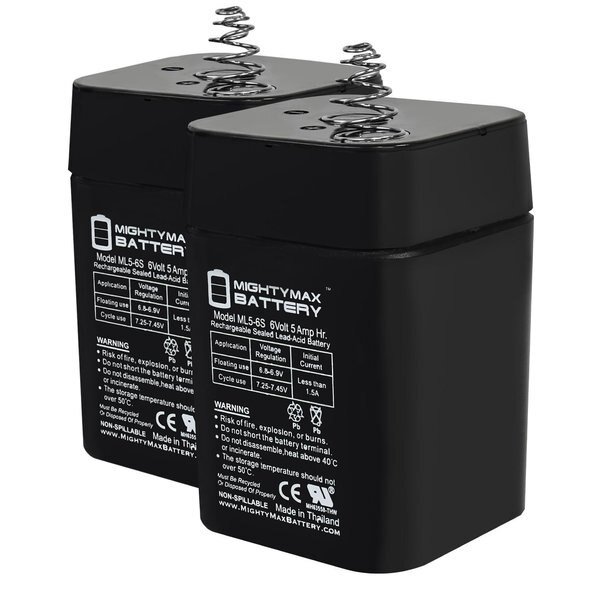6V 5AH SLA Replacement Battery Compatible with Eveready 5109 IND - 2PK, Mighty Max Battery, Mfr#: MAX3985901